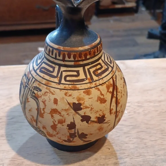 Handcrafted Decorative Ceramic Vase with Black and Brown Greek Inspired Design - Picture 3 of 3